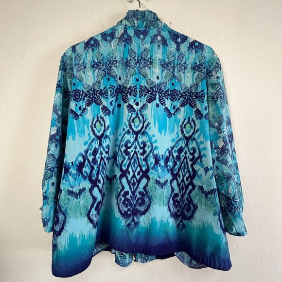 Zenergy By Chico's Womens Size 3 Blue Printed Lightweight Jacket Stretch Casual - Picture 2 of 8